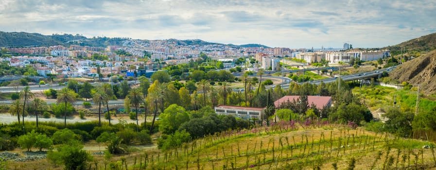 Malaga, Spain, April 2023: Panorama cityscape of Malaga in Andalusia, Spain.