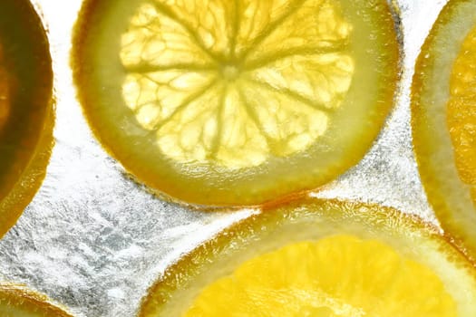 orange in ice cube frozen background