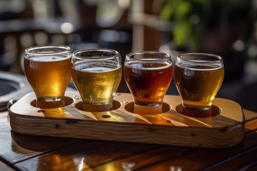 A beer flight at a brewery