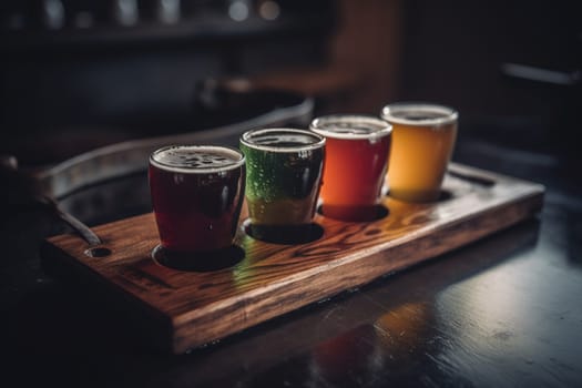 A beer flight at a brewery