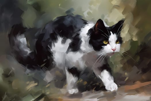 The playful cat is frisky and intent on catching the fuzzy toy mouse. (generative AI)