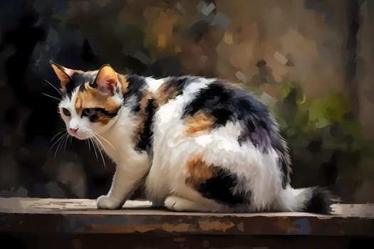 The calico cat licks its paw and runs it over its face, grooming its fur until it's soft and shiny. (generative AI)