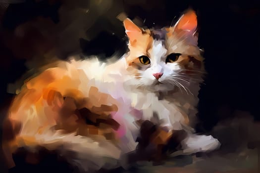 The calico cat licks its paw and runs it over its face, grooming its fur until it's soft and shiny. (generative AI)