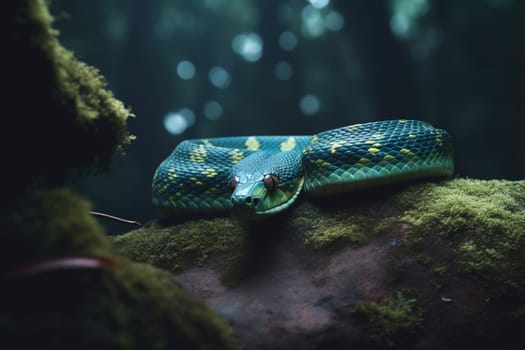 A beautiful pit viper moving along a rocky terrain in search of prey (generative AI)
