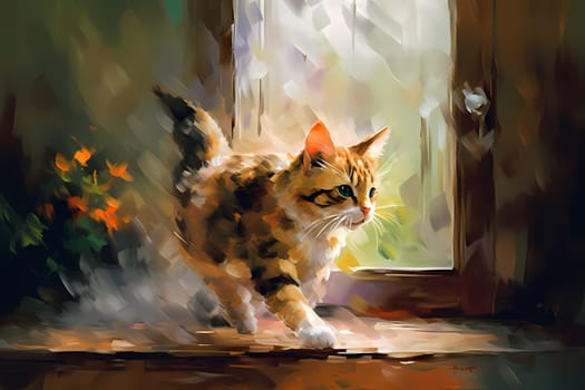 The cat is on the hunt, trying to catch the quick little mouse before it gets away. (generative AI)