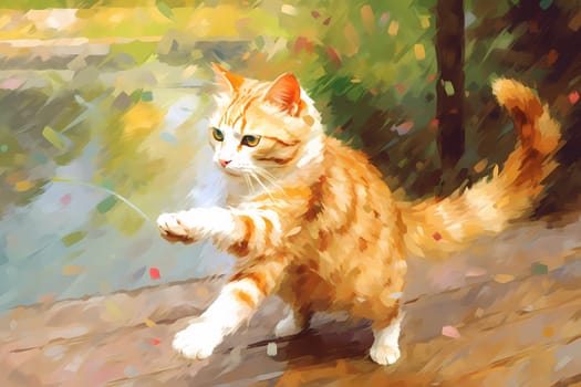 The cat is frantically chasing after the elusive red dot of a laser pointer. (generative AI)