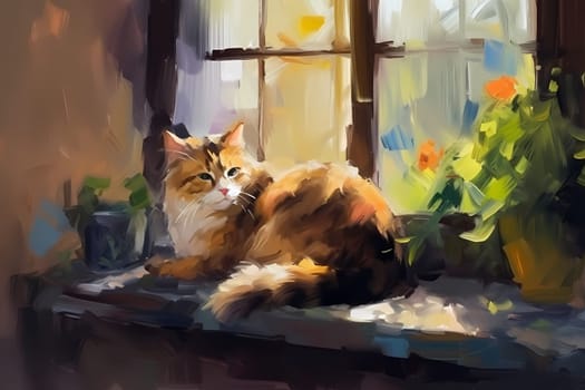 This cat is taking time to clean itself and look its best while enjoying the view from the windowsill. (generative AI)