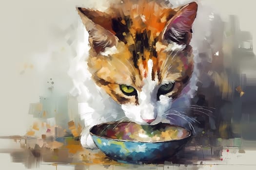 The cat is lapping up milk from a bowl and seems to be enjoying its creamy taste. (generative AI)