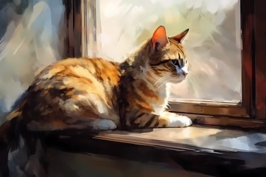This cat is taking time to clean itself and look its best while enjoying the view from the windowsill. (generative AI)