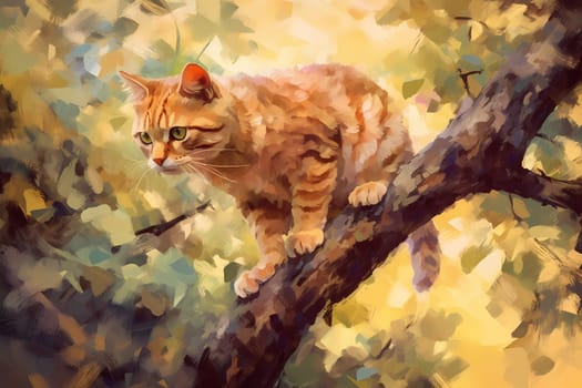 This adventurous cat is scaling a tree to explore the great outdoors. (generative AI)