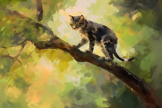 This adventurous cat is scaling a tree to explore the great outdoors. (generative AI)