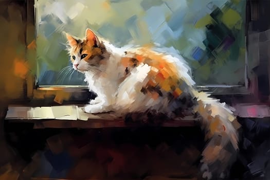 This cat is taking time to clean itself and look its best while enjoying the view from the windowsill. (generative AI)