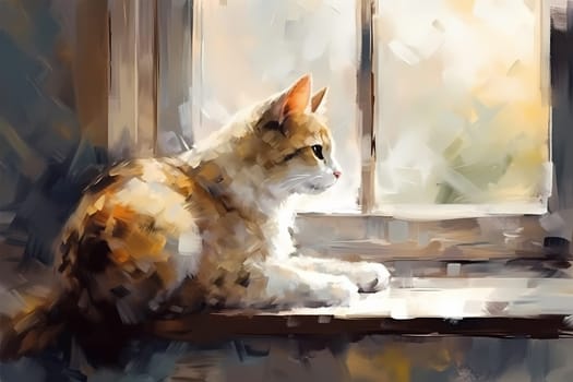 This cat is taking time to clean itself and look its best while enjoying the view from the windowsill. (generative AI)