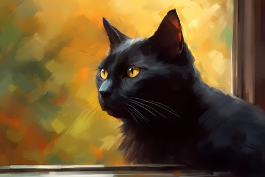 The curious cat is entranced by the world outside, watching birds and leaves blowing in the wind. (generative AI)