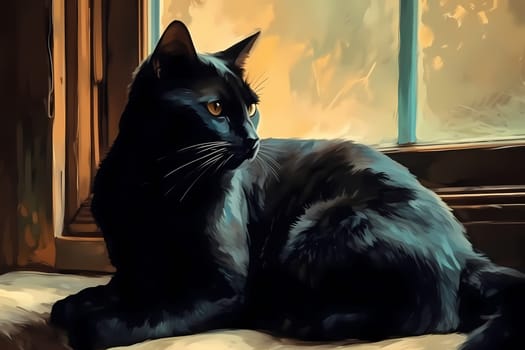 The cat is surveying the surrounding area, keeping a watchful eye on the birds outside. (generative AI)