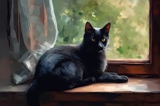 The cat is surveying the surrounding area, keeping a watchful eye on the birds outside. (generative AI)