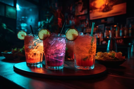 Sipping on creative cocktails in a neon-splashed alley