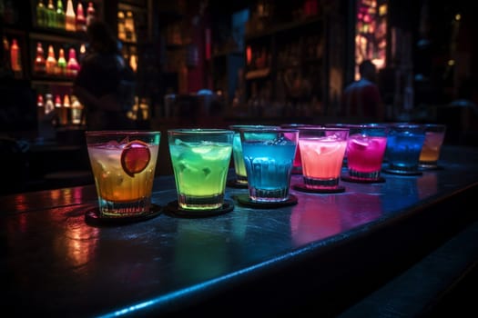 Sipping on creative cocktails in a neon-splashed alley