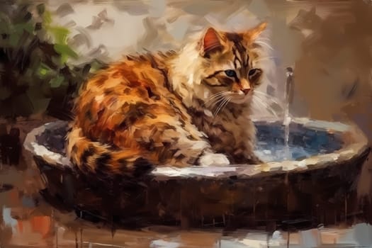 A contented cat is meticulously grooming its fur with delicate strokes of its tongue. (generative AI)