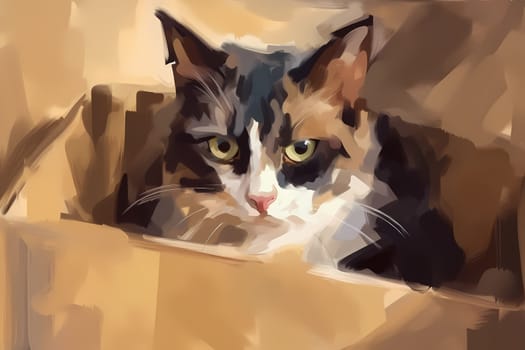 The curious cat is peeking out from inside the cardboard box. (generative AI)