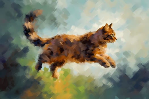 The cat is leaping through the air, its body contorted in an amazing display of agility. It's like it's defying gravity! (generative AI)