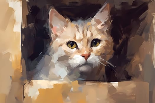 The clever cat has found a cozy spot to hide in, snuggled up in a cardboard box. (generative AI)