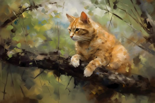 The cat is happily surveying its surroundings from its high perch, its tail twitching in excitement. (generative AI)