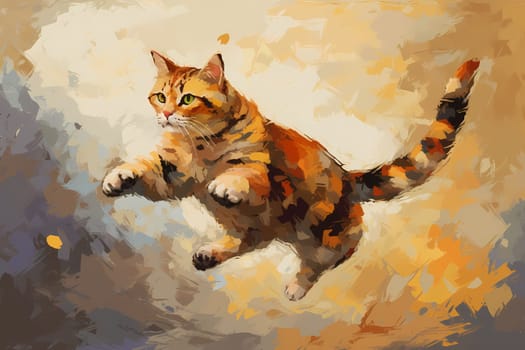 The cat is leaping through the air, its body contorted in an amazing display of agility. It's like it's defying gravity! (generative AI)