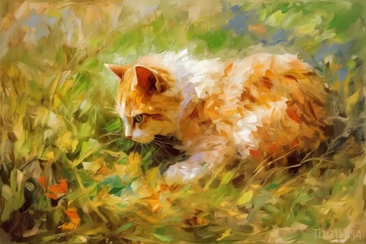 An agile cat is intently stalking and pouncing on a small, unsuspecting mouse. (generative AI)