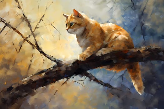 The cat is happily surveying its surroundings from its high perch, its tail twitching in excitement. (generative AI)