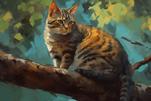 The cat is happily surveying its surroundings from its high perch, its tail twitching in excitement. (generative AI)