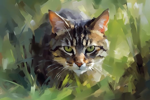 The cat is slowly creeping up on its prey, eyes fixed and tail twitching. It's ready to pounce at any moment. (generative AI)