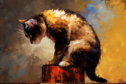 The cat is happily scratching away at its post, stretching and flexing its claws. It looks like it's really enjoying itself. (generative AI)