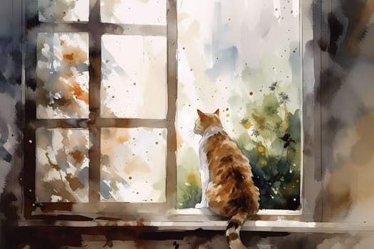 The cat is fascinated by the birds outside, its pupils dilated as it eyes them eagerly. (generative AI)