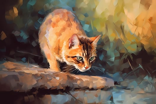 The cat is slowly creeping up on its prey, eyes fixed and tail twitching. It's ready to pounce at any moment. (generative AI)