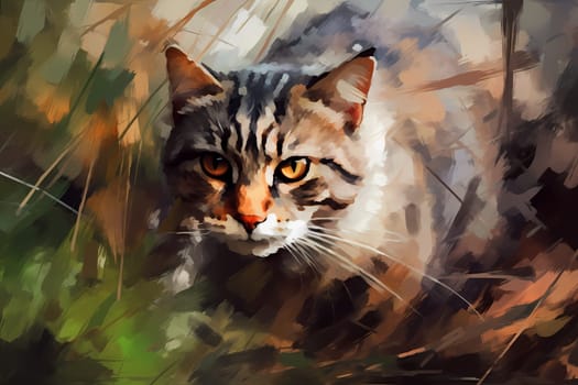 The cat is slowly creeping up on its prey, eyes fixed and tail twitching. It's ready to pounce at any moment. (generative AI)