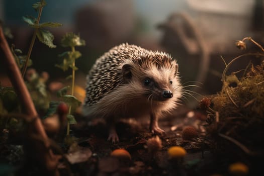 The hedgehog is exploring his new surroundings with curiosity and excitement, sniffing and crawling on the soft grass for the first time (generative AI)
