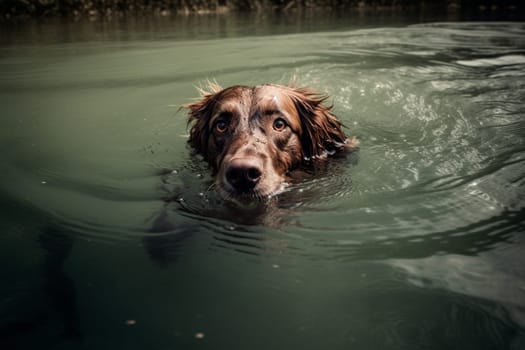 This dog is splashing and swimming gracefully in the cool water of the lake. (generative AI)