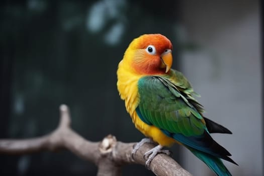A parrot lovebird perches on a branch with colorful feathers (generative AI)