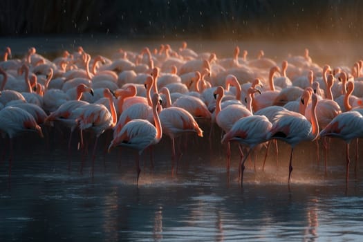 A group of flamboyant flamingos gather for their daily meal in a shimmering salt lake (generative AI)
