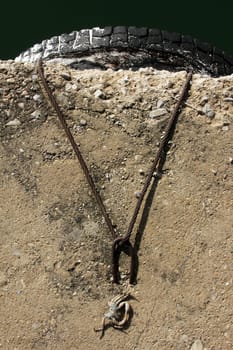 Iron ring and wire rope, a dead crab