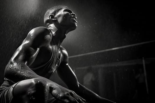 black athlete after a race in the rain - Generative AI
