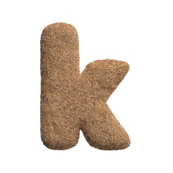 Sand letter K - Lower-case 3d beach font isolated on white background. This alphabet is perfect for creative illustrations related but not limited to Holidays, travel, ocean...