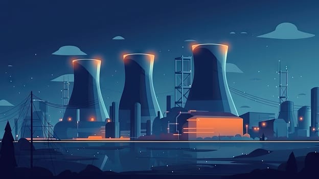 Nuclear power plant, flat design illustration, generative AI - AI generated