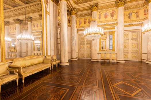 Turin, Italy - April, 2023: Royal Palace Ballroom. Luxury elegant ancient interior, circa 1860