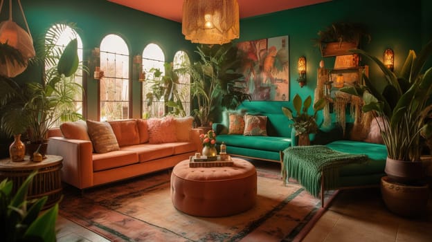 Tropical Living Room - generative AI - AI generated