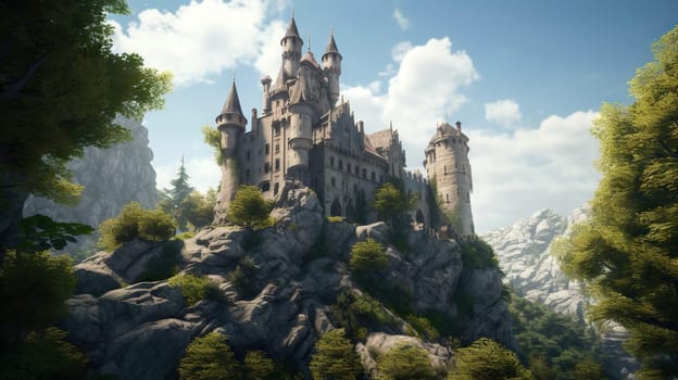 Majestic castle perched on a rocky outcrop - generative AI, AI generated