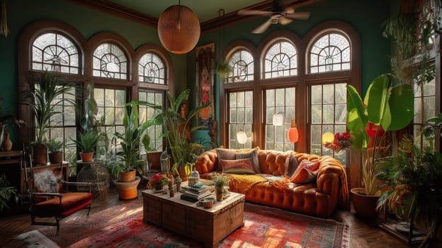 Tropical Living Room - generative AI - AI generated
