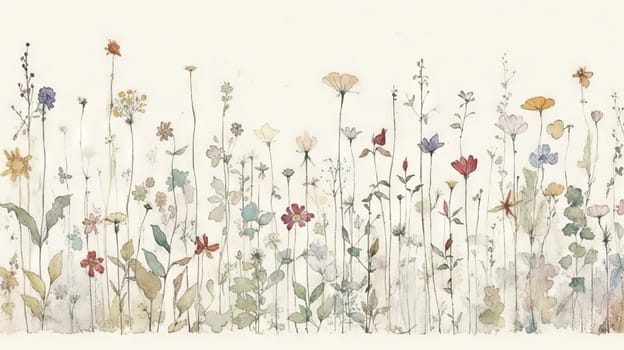 Wild flowers - watercolor painting, generative AI