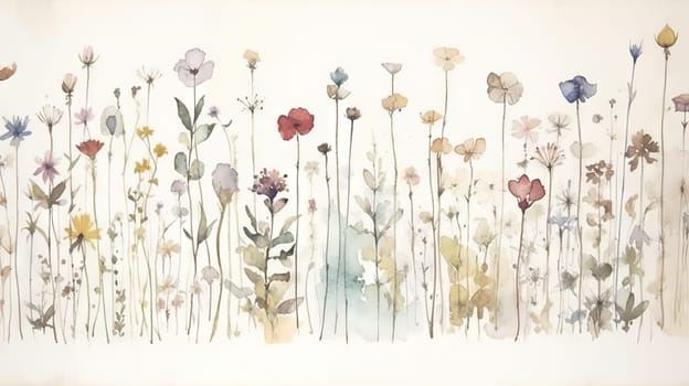 Wild flowers - botanical watercolor painting, generative AI